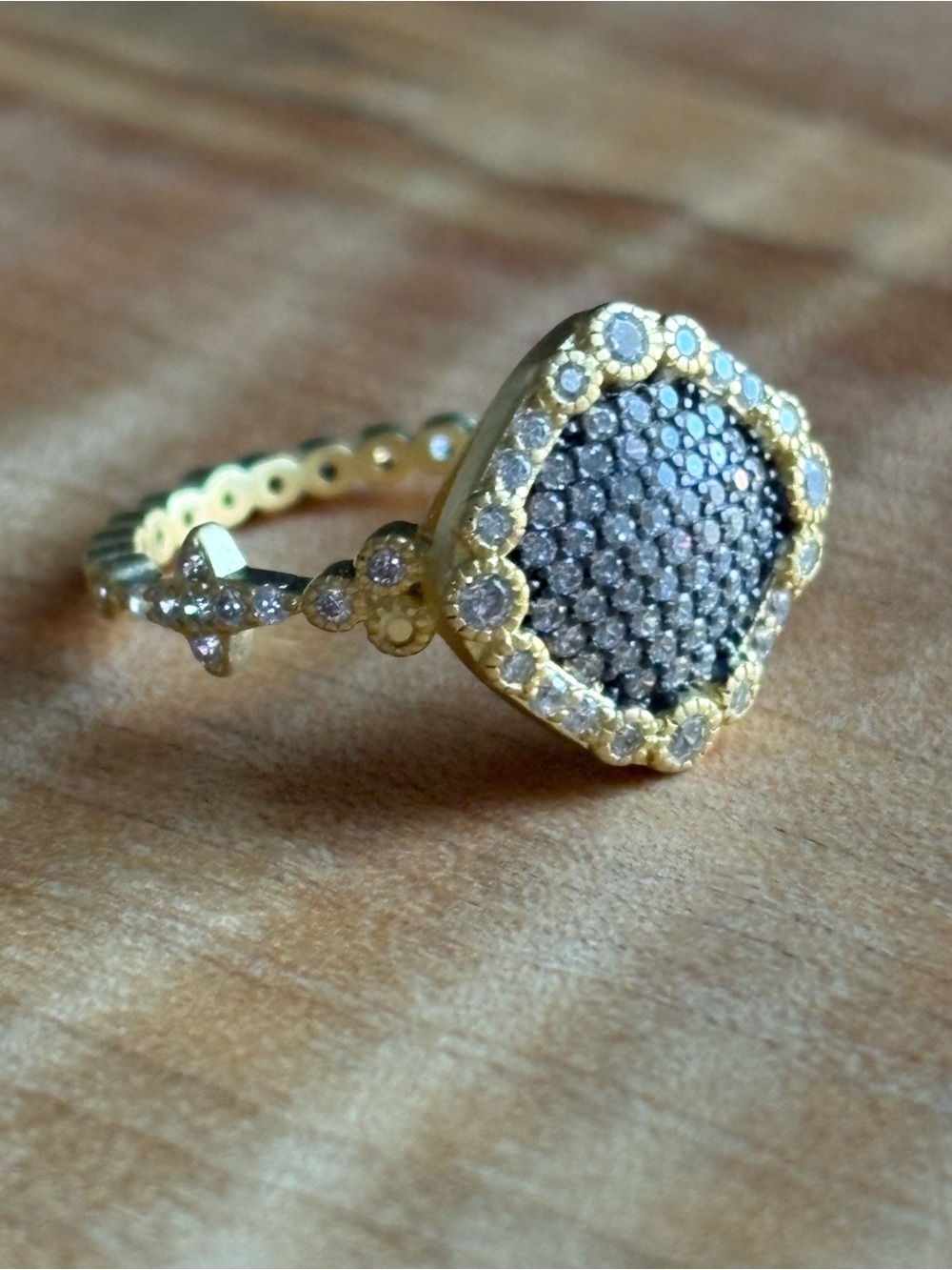 Freida Rothman Matte Gold Over 925 Sterling Silver Pavé Cluster Ring size 7
